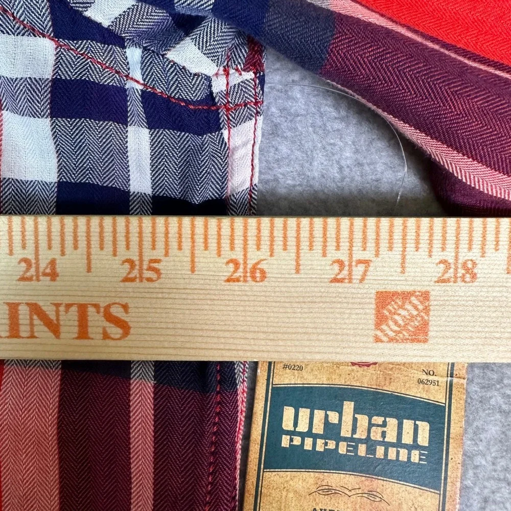 Urban Pipeline Mens XXL Plaid Button Down Shirt Red Navy Blue Long Sleeve NWT